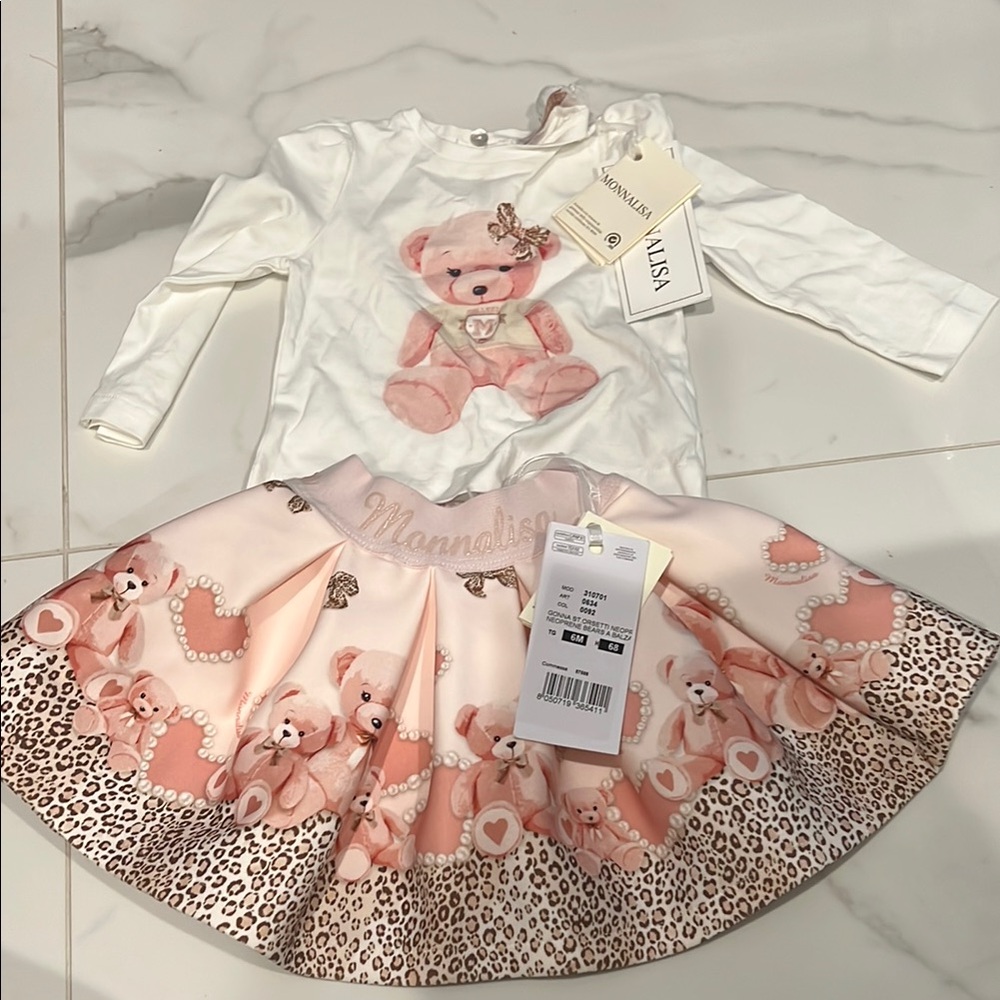 Monnalisa Teddy Bear Outfit - White and Pink